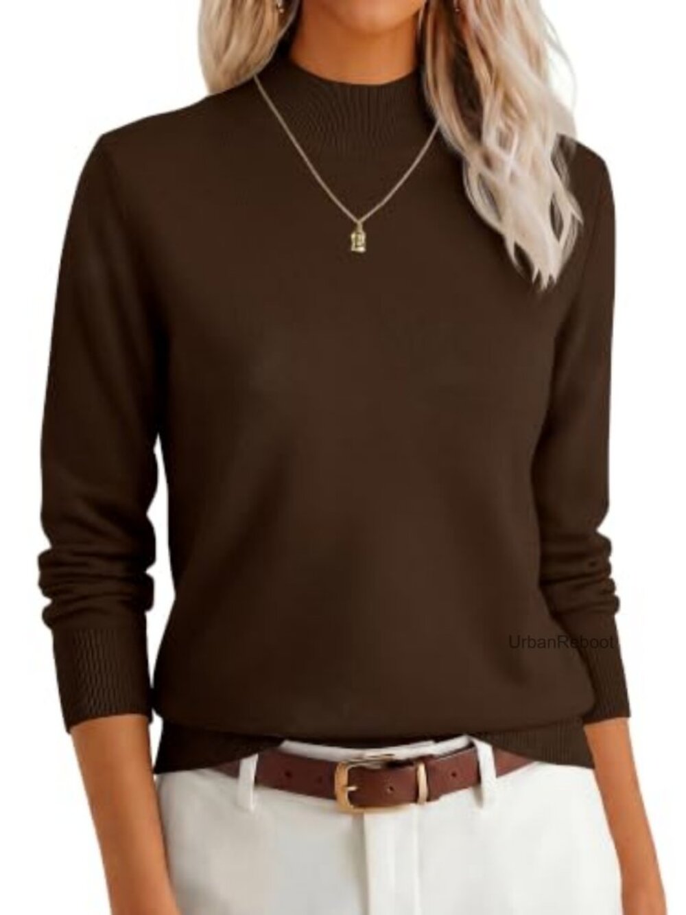 Mock Neck Long Sleeve Pullover Sweater Ribbed Knit Regular Fit Layer